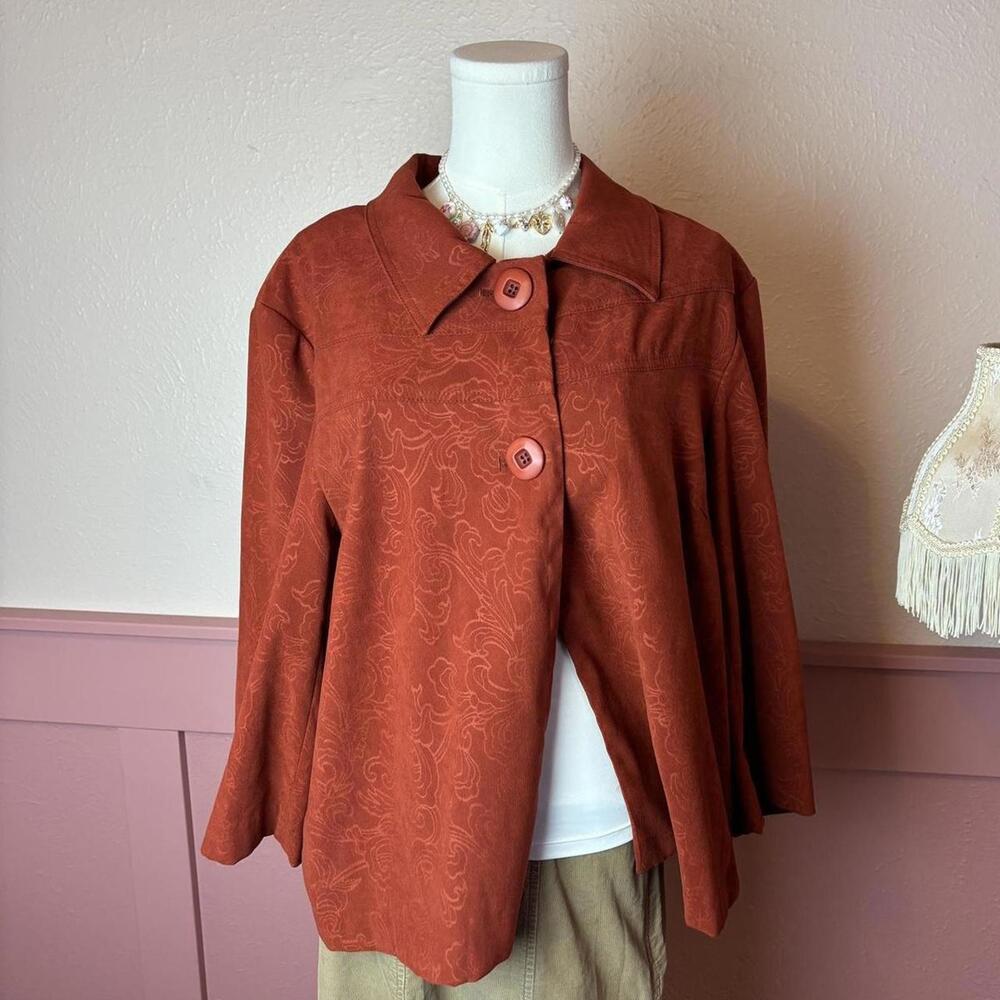 vtg 90s cottage boho pleated bolero requirements sz xl burnt orange red floral